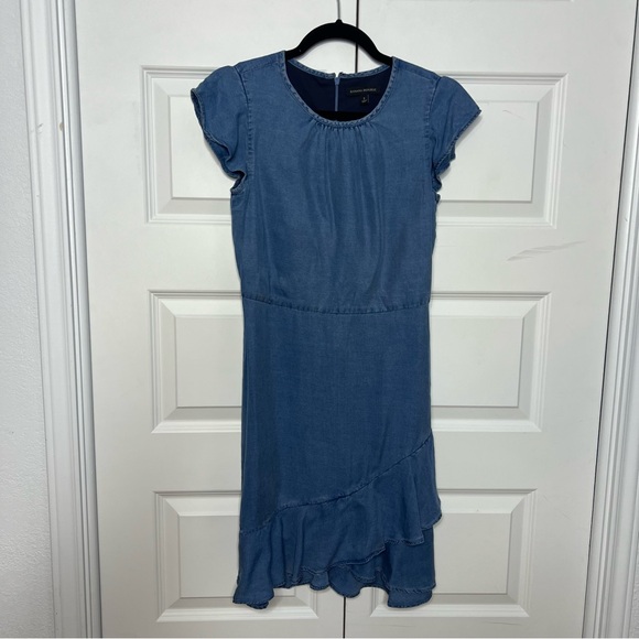 Banana Republic Chambray Denim Dress Women’s Size 2 Back Zip Ruffle Hem - Picture 3 of 8